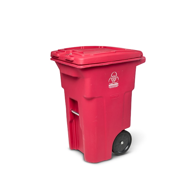 64 Gal. Red Hazardous Waste Trash Can with Wheels and Lid Lock
